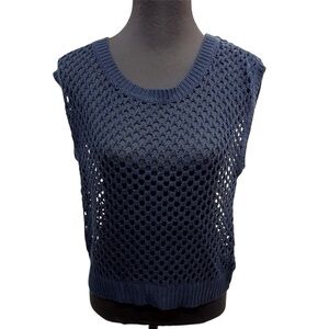 Arizona Jeans Co Open Knit Sleeveless Sweater Navy Medium